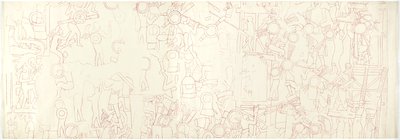 Güney duvarı, Jaguarların Üst Tapınağı, Chichen Itza, Meksika Güney merkez mahallesi (kırmızı mürekkep ve grafit) by Adela Breton