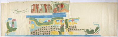 Kapının üstünden bir duvar resminin izi, Jaguarların Yukarı Tapınağı, Chichen Itza, Meksika (suluboya, gövde rengi, grafit) by Adela Breton