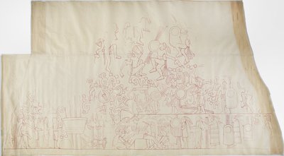 Güney tonoz tavanından bir duvar resminin izi, Jaguarların Üst Tapınağı, Chichen Itza, Meksika (kırmızı mürekkep) by Adela Breton