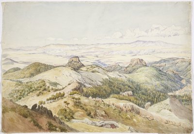 Cerro de Navajas, Hidalgo, Meksika'dan görünüm (suluboya) by Adela Breton