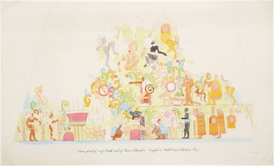 Çatının alt kısmından duvar resmi, iç odanın güney ucu, Tapınak A, Chichen Itza, Meksika (suluboya) by Adela Breton