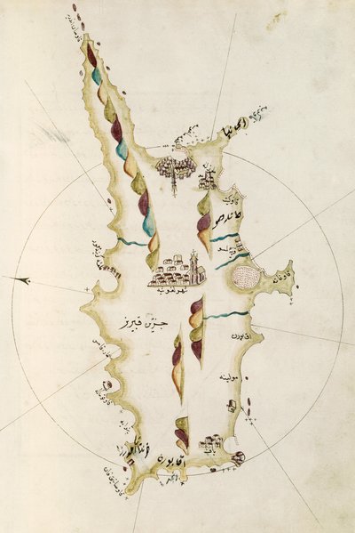 Kıbrıs adası haritası, Amiral Piri Reis (1465-1470 - 1553-1554) tarafından Portolano atlasından bir çizim by Admiral Piri Reis