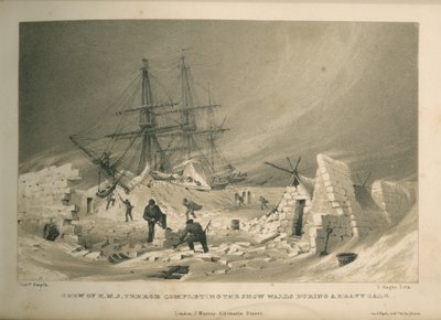HMS Terror mürettebatı şiddetli fırtına sırasında kar duvarlarını tamamlıyor by Admiral William Henry Smyth