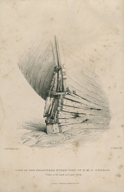 HMS Terror'un kırık kıç direğinin görünümü: Lough Swilly sahilinde çekilmiş by Admiral William Henry Smyth