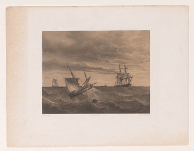 Vahşi denizde yelkenliler by Adolf Carel Nunnink