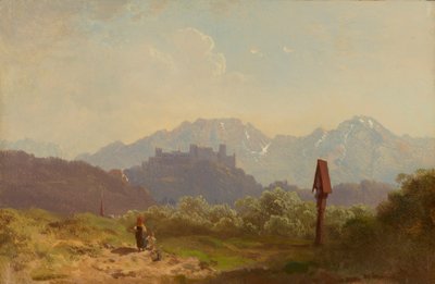 Hohensalzburg Kalesi ve arkasında yükselen Untersberg manzaralı Salzburg yakınında çok by Adolf Heinrich Lier