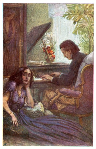 Müzisyen ve besteci Frederic Chopin, George Sand ile, Adolf Karpellus (renkli taş) by Adolf Karpellus