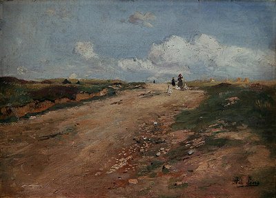 Bir kız ve kaz ile Schwalm Kırsal Yolu (tuval üzerine yağlıboya) by Adolf Lins
