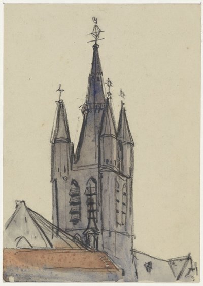 Delft'teki Eski Kilise Kulesi by Adolf le Comte