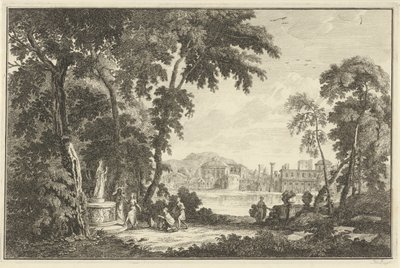 Bir heykele tapan figürlerle Arcadian nehri manzarası İtalyan ve Alman manzaraları (dizi başlığı) by Adolf van der Laan