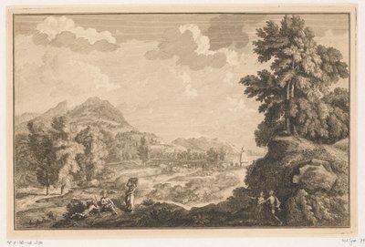 Çobanlarla Arcadian Nehri Manzarası ve Çamaşır Sepeti Olan Bir Kadın İtalyan ve Alman manzaraları (dizi başlığı) by Adolf van der Laan