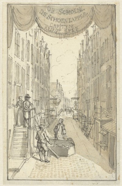 De Schoenlapper-Capityn veya Krispyns Koddige Schakinge oyununun başlık sayfası için tasarım by Adolf van der Laan