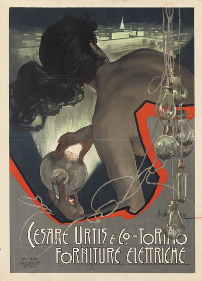 İtalyan aydınlatma tedarik firması Cesare Urtis & Co. of Torino için üretilen reklam afişi, 1889 by Adolfo Hohenstein