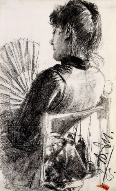 Yelpazeli Kadın, 1885 by Adolph Menzel