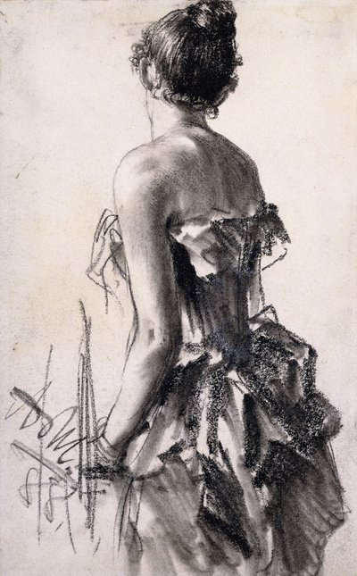 bir kadının arkadan görünüşü; Bir bayanın arkadan görünüşü, 1888 by Adolph Menzel