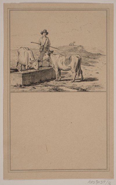 İnek sulayarak. No. 15 içinde Chr. Winther ve M. Rørbye, "Küçük Çocuklar için 25 Resim" by Johan Adolph Kittendorff