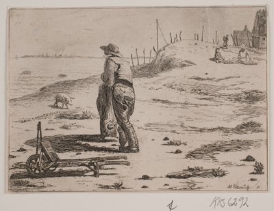 Ayakta balıkçı ile kıyı alanı by Johan Adolph Kittendorff