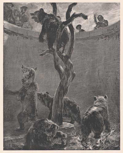 Hayvanat bahçesindeki ayı çukuru by Adolph Menzel