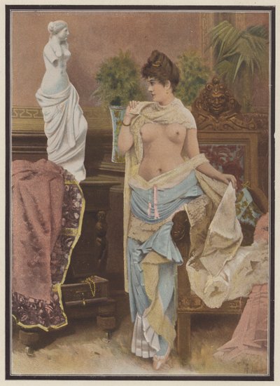 Kendini Venüs de Milo (renkli taş) heykeliyle karşılaştıran kadın by Adolphe Frederic Lejeune