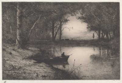Akşamları Ormanlık Bir Gölde Bir Balıkçı by Adolphe Appian