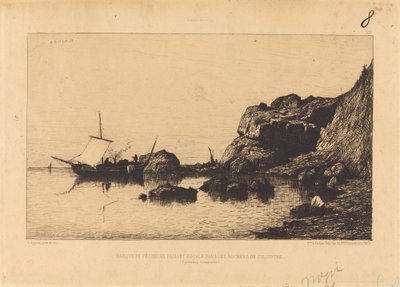 Collioure kayalıklarında duran balıkçı teknesi by Adolphe Appian