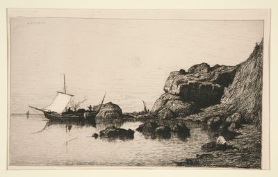 Balıkçı teknesi Collioure (Pyrenees Orientales) kayalıklarına sesleniyor by Adolphe Appian