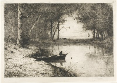 Nehir Kenarında Bir Teknede Balıkçı by Adolphe Appian