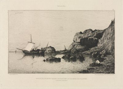 Collioure kayalıklarında bir liman yapan balıkçı teknesi by Adolphe Appian