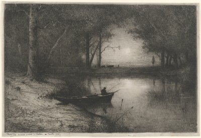 Kanoda Balıkçı, Nehrin Kıyısında (Teknede Balıkçı) by Adolphe Appian