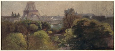 Delessert bahçesinden görülen Eyfel Kulesi by Adolphe Ernest Gumery