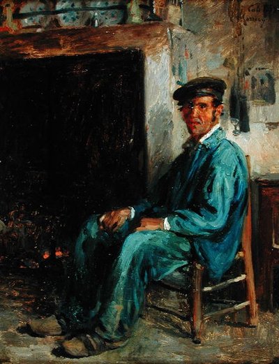 ಒಲೆಯ ಮುಂಭಾಗದಲ್ಲಿ ಒಬ್ಬ ರೈತ, 1859 ಟರ್ಕ್ by Adolphe Felix Cals