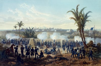 Veracruz Savaşı, General Scott'ın birlikleri şehre saldırıyor ve ele geçiriyor by Adolphe Jean Baptiste Bayot