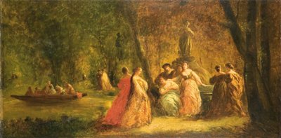 Bir nehir yakınındaki parkta kadınlar by Adolphe Joseph Thomas Monticelli