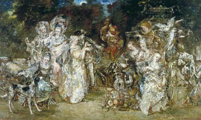 Valois zamanında bir parkta buluşma by Adolphe Joseph Thomas Monticelli