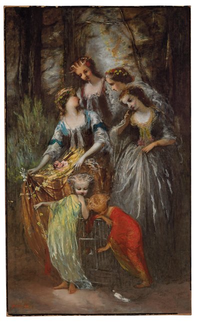 İmparatoriçe Eugenie ve görevlileri by Adolphe Joseph Thomas Monticelli