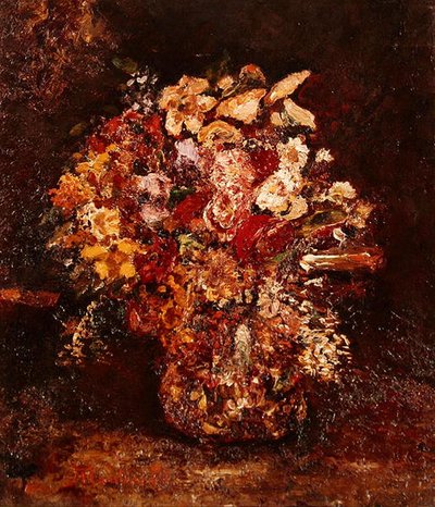 Vazo Çiçek, c.1878-80 (panel üzeri yağlı boya) by Adolphe Joseph Thomas Monticelli