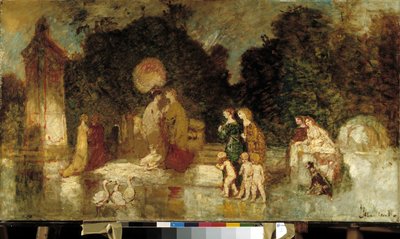 bir parkta yürümek by Adolphe Joseph Thomas Monticelli