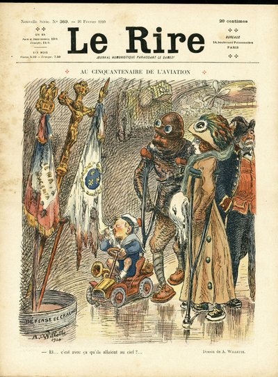 Le Rire Kapağı için Adolphe dit Willette (1857-1926) çizimi, 26/02/10 - Havacılığın ellinci yıldönümünde - Havacılık, Moda, Şapka, Kazalar Felaketler by Adolphe Leon Willette