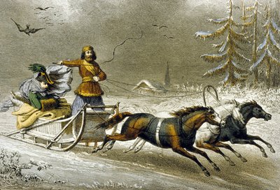 Karda Bir Kızak, Rusya (renkli gravür) by Adolphe Rouargue