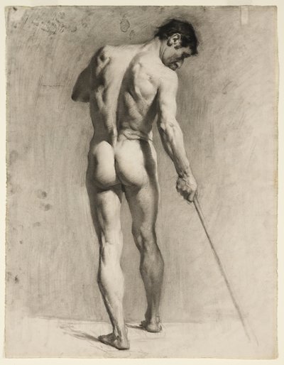 Bastonlu çıplak bir erkeğin hayat çizimi, 1910-12 dolayları (kağıt üzerine tebeşir) by Adolphe Valette