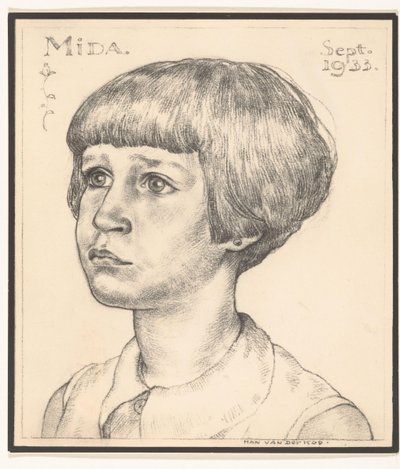 Han van der Kop Mida Eylül 1933'ün Mida portresinin fotoğraf reprodüksiyonu (nesne üzerindeki başlık) by Adriaan Bijl (attributed to)