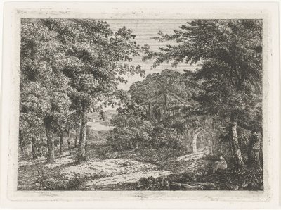 Ağaçlar ve keşiş okuma arasında şapel ile manzara by Adriaan Jacob Willem van Dielen