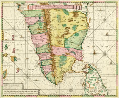 Hollandalı haritacı Adriaan Reland tarafından 1720 dolaylarında yapılan bir çalışmadan sonra Güney Hindistan ve Seylan Haritası by Adriaan Reland