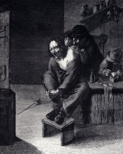 Cerrahi operasyon Adrien Brauwer'in (1608'de yaptı) bir tablosundan sonraki gravür 17. yüzyıl by Adriaen (after) Brouwer