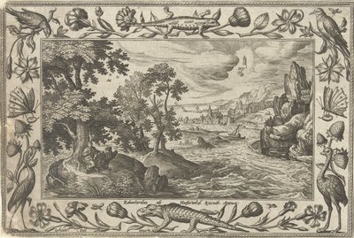 Havari John on Patmos Manzaraları ile İncil, mitolojik sahneler ve av sahneleri (dizi başlığı) by Adriaen Collaert