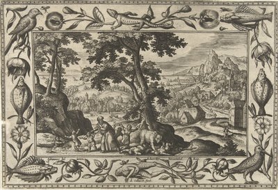 Elisa sinir bozucu çocukları lanetliyor İncil, mitolojik sahneler ve av sahneleri içeren manzaralar (dizi adı) by Adriaen Collaert