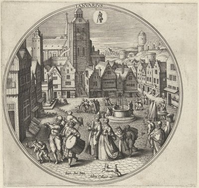 Ocak Ianvarivs (nesne üzerindeki başlık) On İki Ay (dizi adı) by Adriaen Collaert
