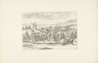 Bir nehir ve bir yel değirmeni ile manzara Anvers çevresindeki manzaralar (dizi başlığı) by Adriaen Collaert