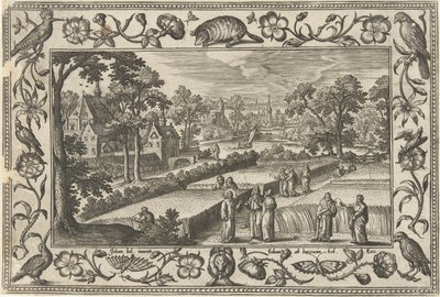 Şabat günü tahıl toplama İncil, mitolojik sahneler ve av sahneleri içeren manzaralar (dizi adı) by Adriaen Collaert