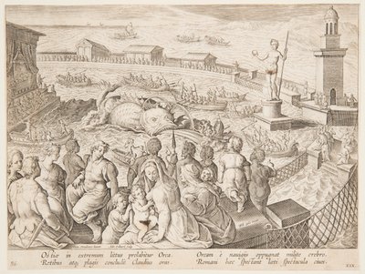 Ostia'daki limanda İmparator Claudius tarafından yapılan Balina Avı, pl. Vahşi, Kuşlar, Balık serisinde 19 by Adriaen Collaert